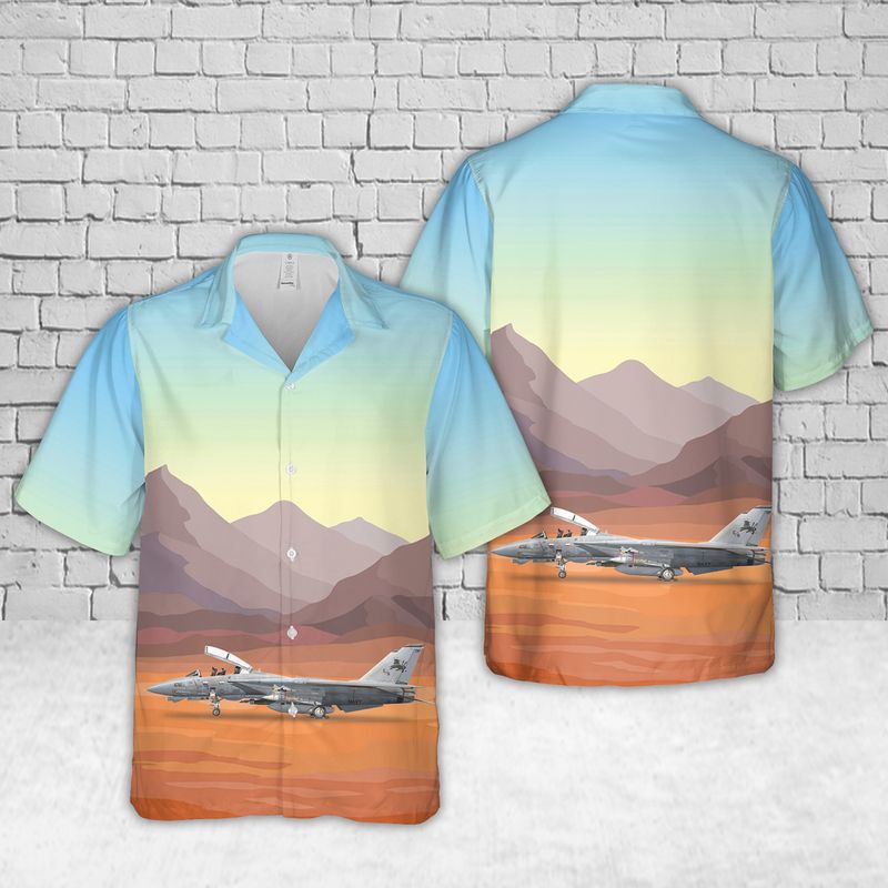 US Navy F-14D-170-GR Super Tomcat Of Strike Fighter Squadron 213 (VFA-213) Blacklions Hawaiian Shirt