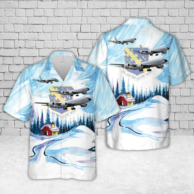 US Air Force Illinois Air National Guard 126th Air Refueling Wing (126 ARW) KC-135 Stratotanker Christmas Hawaiian Shirt