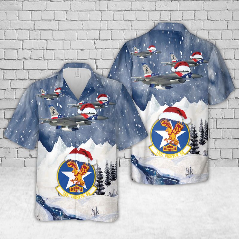 US Air Force Texas Air National Guard 182d Fighter Squadron F-16 Fighting Falcon Christmas Hawaiian Shirt