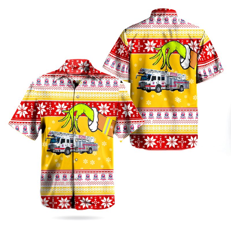 Scottsdale Fire Department Aerial Ladder Ugly Christmas Hawaiian Shirt