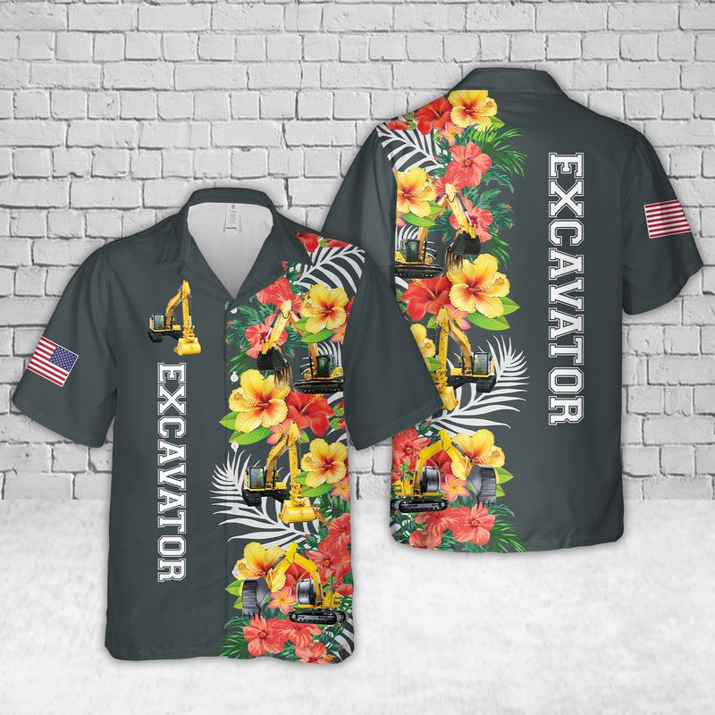 Excavator Tropical Hawaiian Shirt