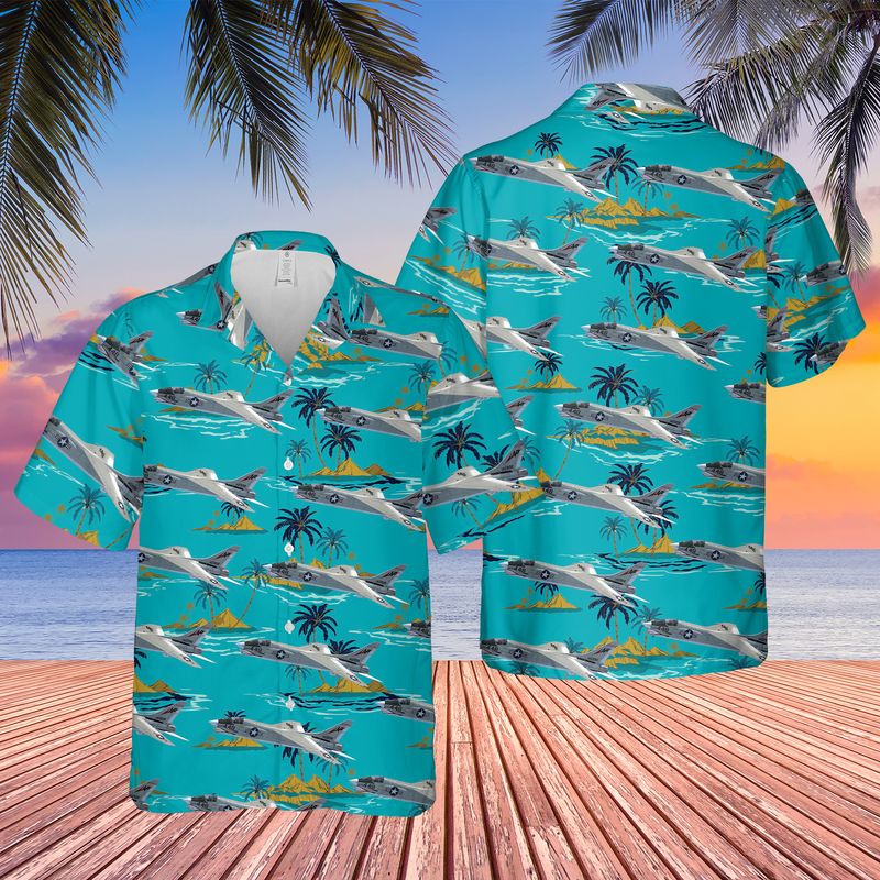 US Navy Vought F-8J Crusader Of VF-24 "Red Checkertails" Hawaiian Shirt