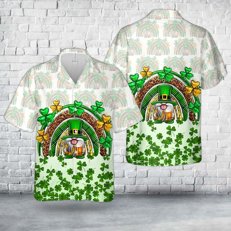 St. Patrick's Day gnome rainbow Hawaiian Shirt