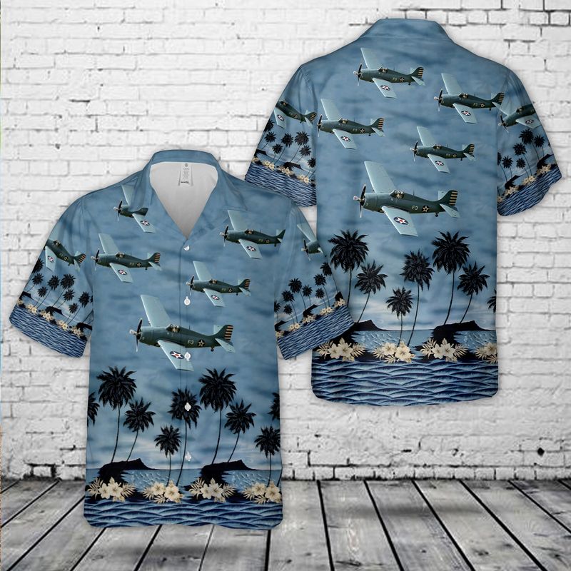 Grumman F4F Wildcat US Navy WWII fighter plane Hawaiian Shirt