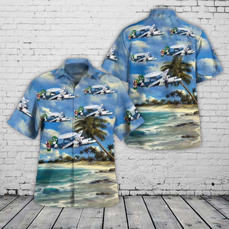US Navy Northrop Grumman E-2C Hawkeye Of Carrier Airborne Early Warning Squadron 115 VAW-115, Liberty Bells Hawaiian Shirt