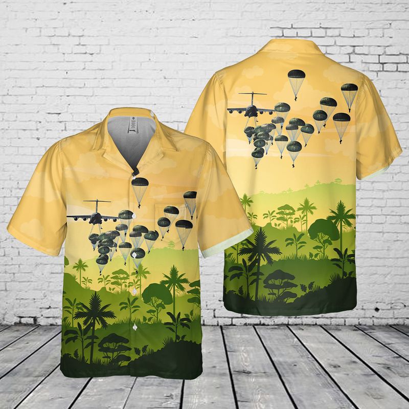 US Army Paratroopers With The 82nd Airborne Division Parachute Pocket Hawaiian Shirt