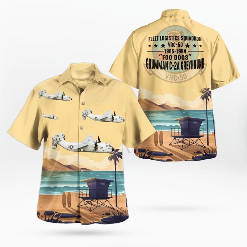 US Navy Grumman C-2A-05-GR Greyhound Of VRC-50 Foo Dogs Hawaiian Shirt