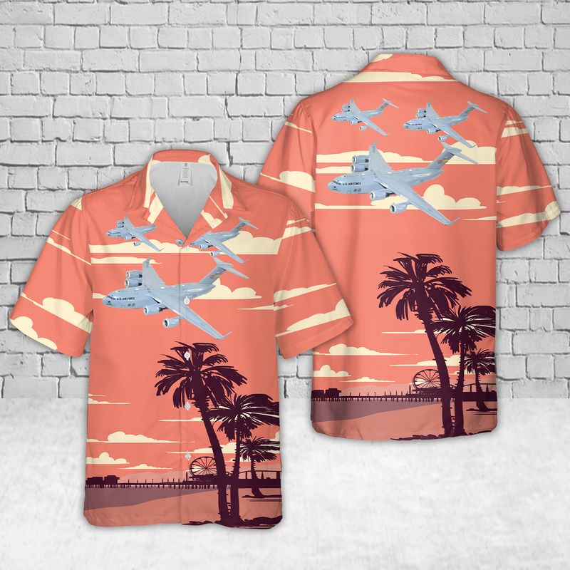 US Air Force 729th Airlift Squadron C-17 Globemaster III Hawaiian Shirt