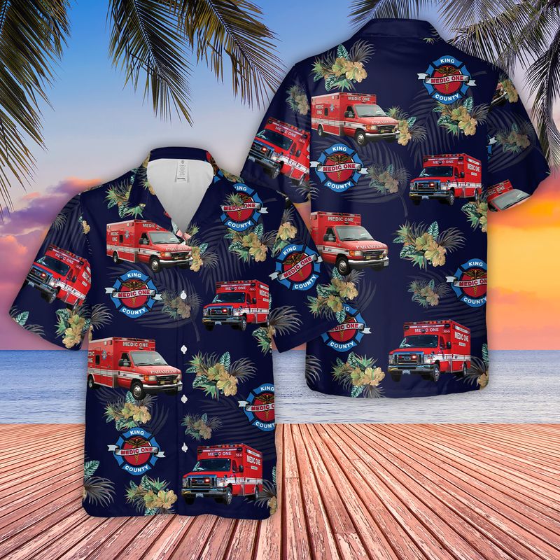 Washington King County EMS Paramedic Hawaiian Shirt