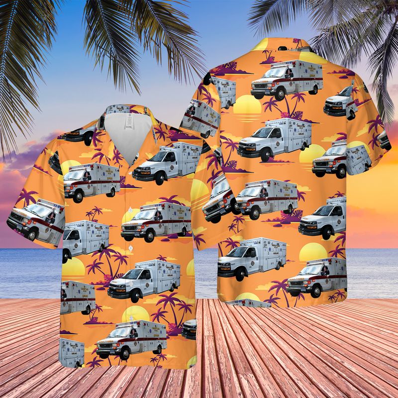 New York Briarcliff Manor Fire Department Ambulance Hawaiian Shirt