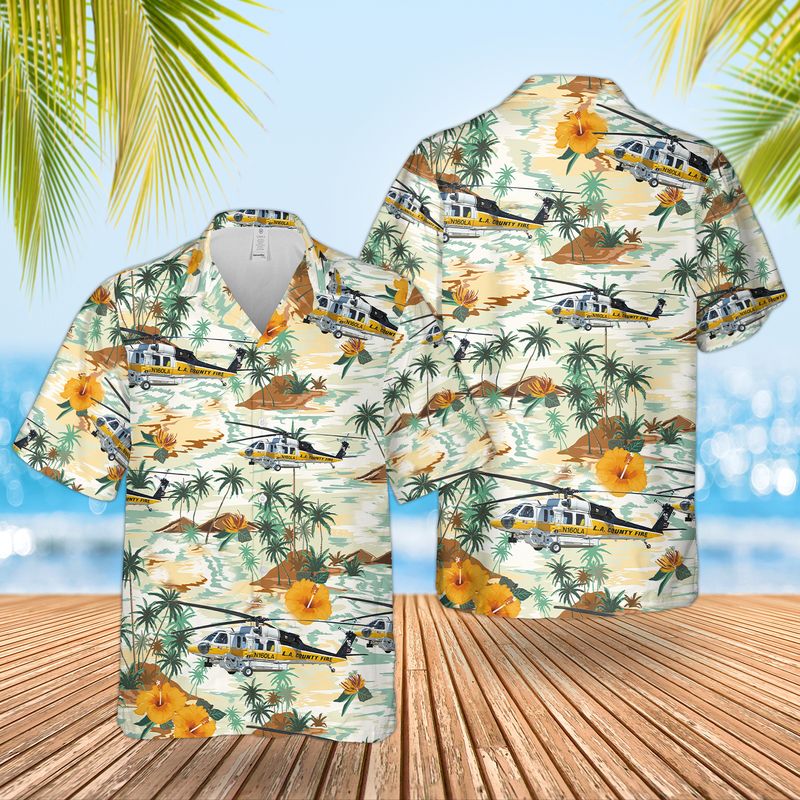 Los Angeles County Fire Department Sikorsky S-70 Helicopter Hawaiian Shirt