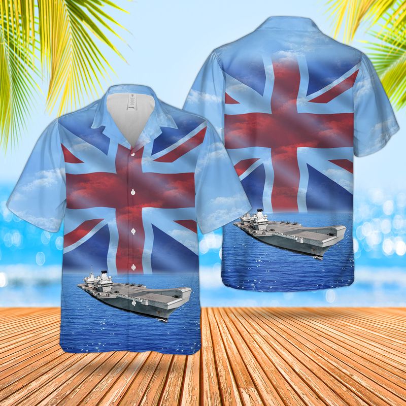 Royal Navy RN HMS Queen Elizabeth (R08) Queen Elizabeth-class aircraft carrier Hawaiian Shirt