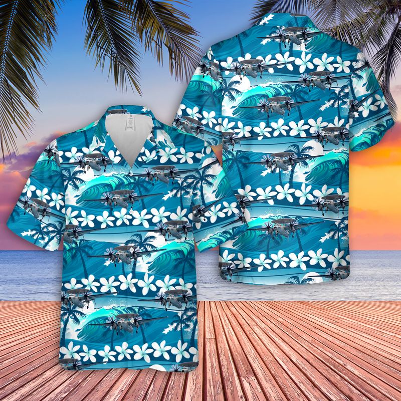 US Navy E-2 Hawkeye Airborne Command and Control Aircraft Hawaiian Shirt