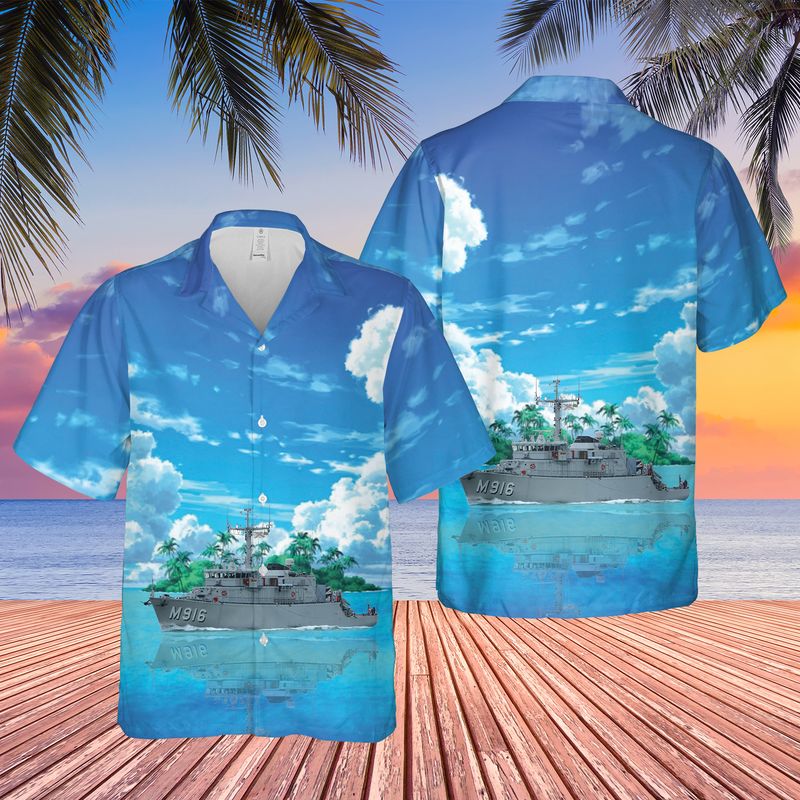 Belgium, Belgian Navy Belgian Minehunter Bellis (M916) Tripartite-class Minehunter Hawaiian Shirt