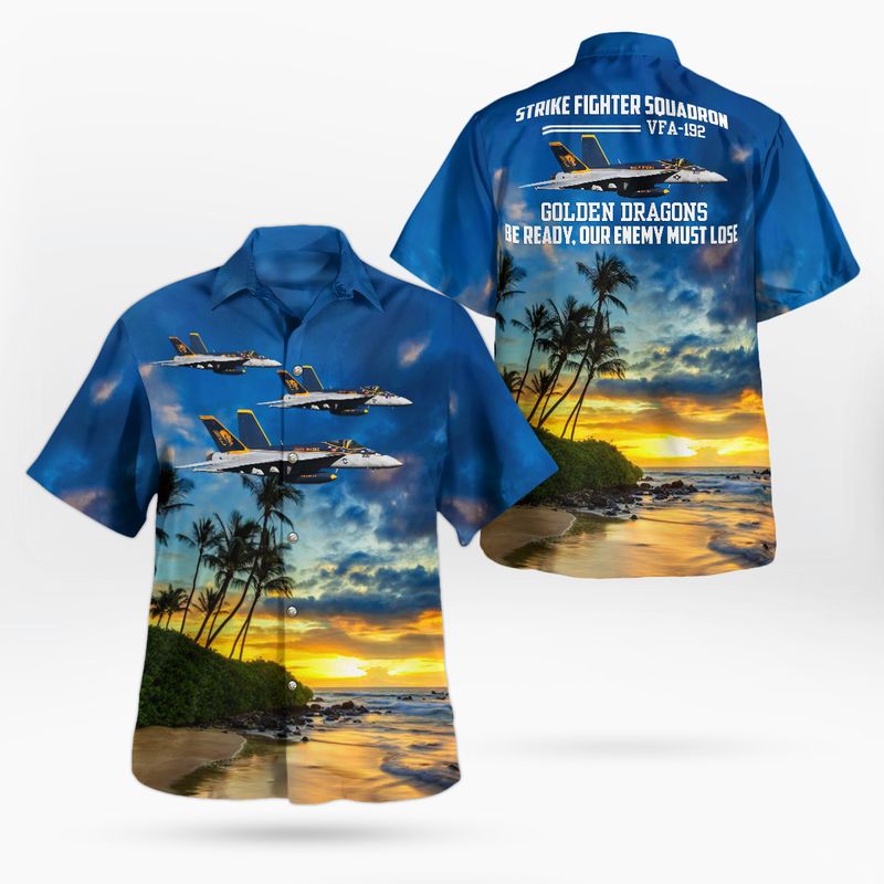 US Navy Strike Fighter Squadron 192 (VFA-192) Golden Dragons F/A-18E Super Hornet Hawaiian Shirt