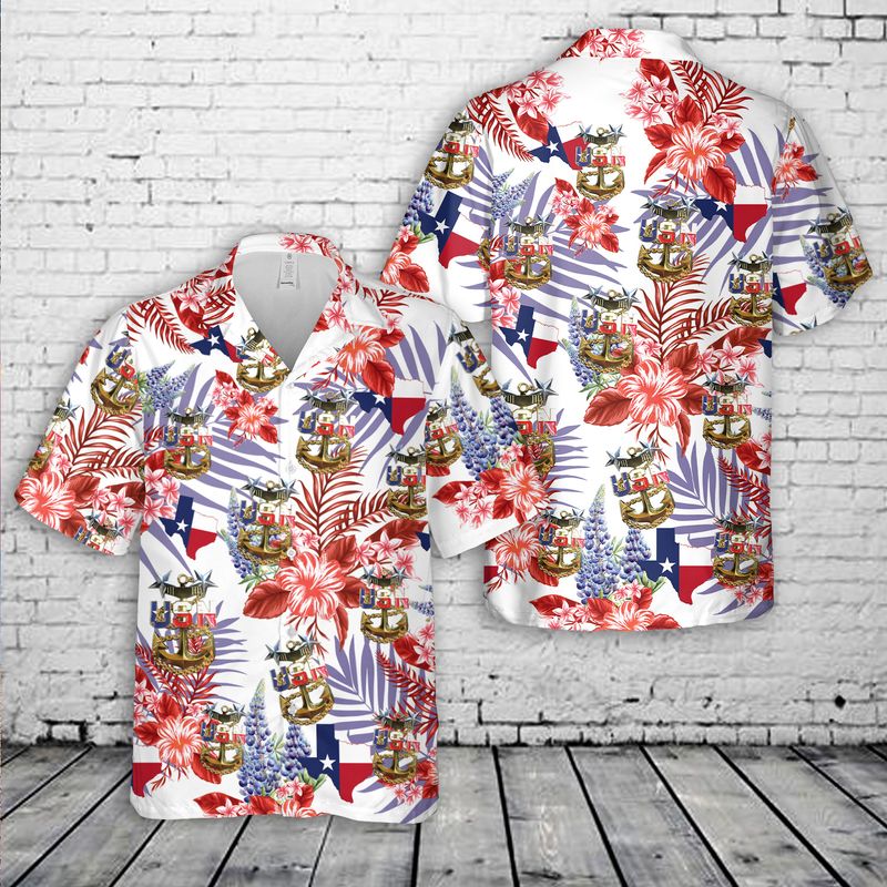 US NAVY Master Chief Texas style anchor Hawaiian Shirt