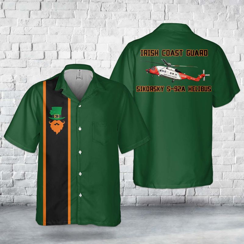 Irish Coast Guard Sikorsky S-92A Helibus, St Patrick's Day Pocket Hawaiian Shirt DLHH1001PD05