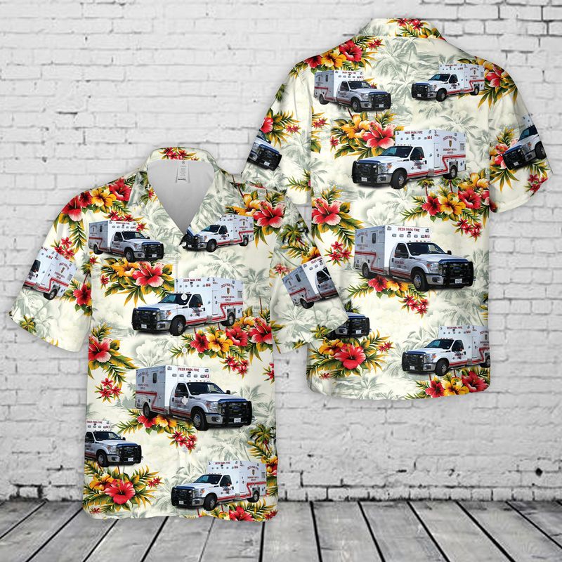 Texas Deer Park Fire Department EMS Ambulance Hawaiian Shirt