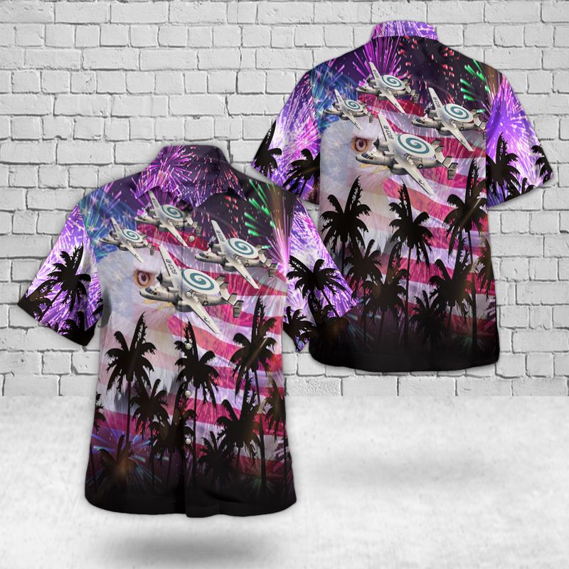 US Navy Northrop Grumman E-2C Hawkeye Of VAW-123 "Screwtops", 4th Of July Hawaiian Shirt