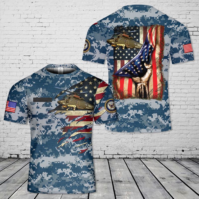 Custom Name US Navy Kaman SH-2 Seasprite 3D T-shirt