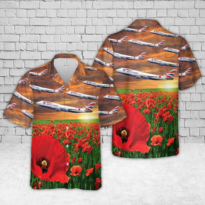 British Airways "Poppy Tribute" Boeing 747-436 G-BNLN Hawaiian Shirt