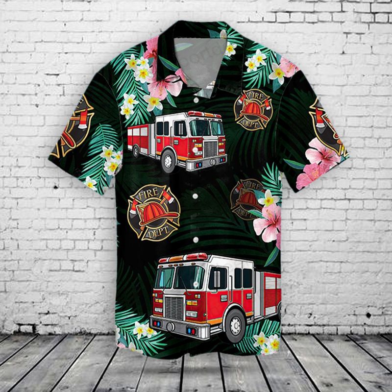Fire Truck Hawaiian Shirt