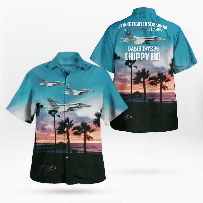 US Navy Strike Fighter Squadron 195 (VFA-195) Dambusters F/A-18E Super Hornet Hawaiian Shirt