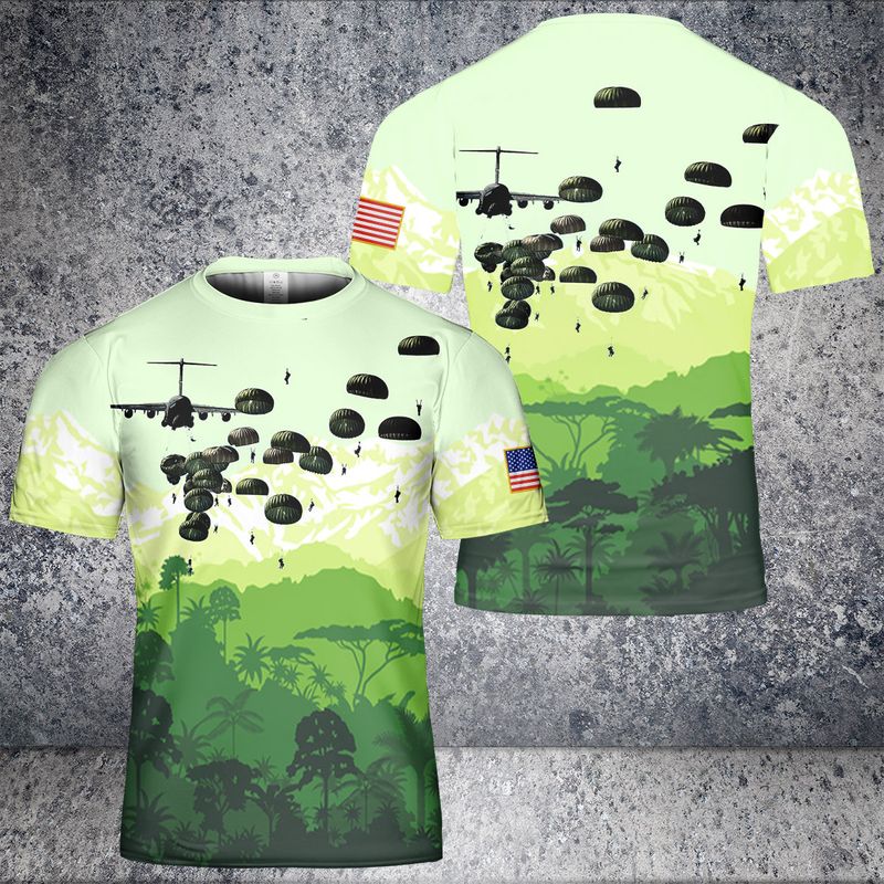 US Army Paratroopers With The 82nd Airborne Division Parachute T-Shirt 3D