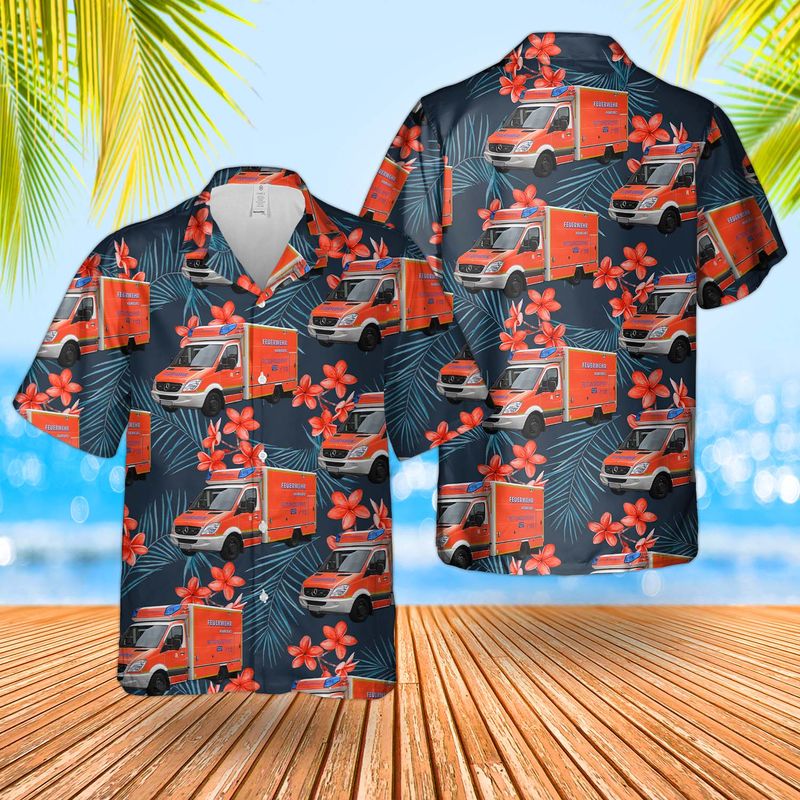 City of Hamburg EMS Fire Service Ambulance Hawaiian Shirt
