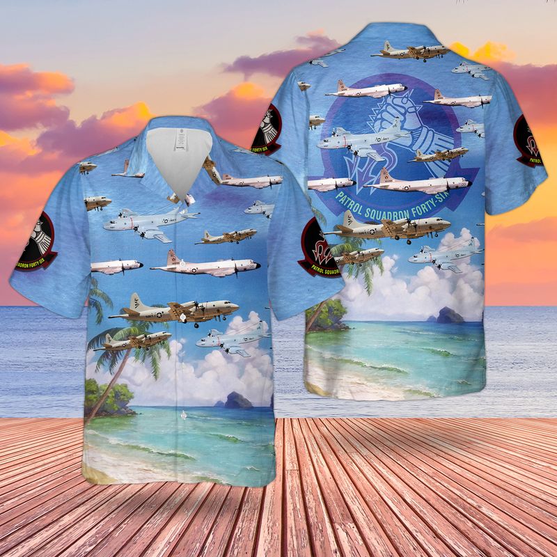 US Navy P-3 Orion Of Patrol Squadron 46 VP-46 "Grey Knights" Hawaiian Shirt