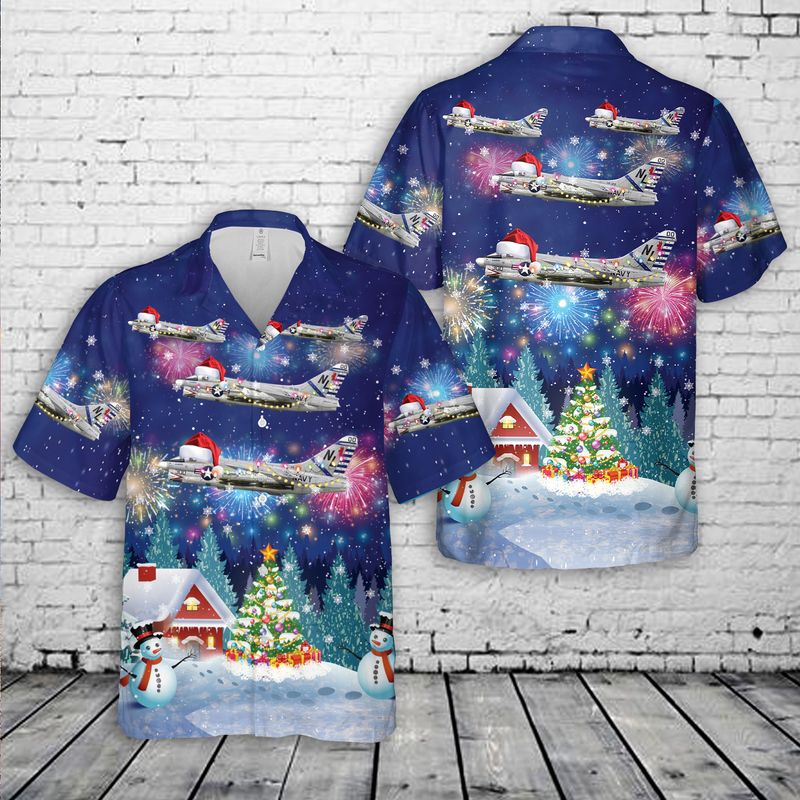 US Navy A-7E Corsair II Of VFA-22 "Fighting Redcocks" Christmas Hawaiian Shirt