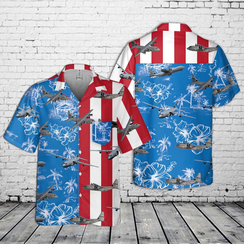 US Air Force Lockheed C-130 Hercules 4th Of July Pocket Hawaiian Shirt