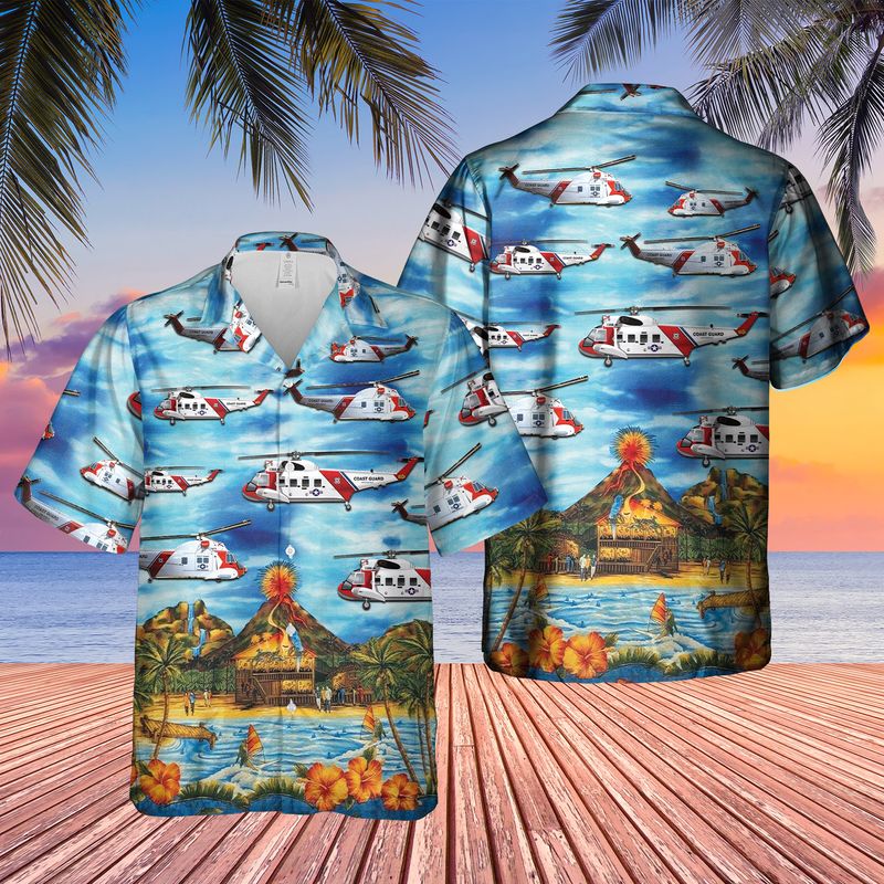 US Coast Guard Sikorsky HH-52 Seaguard Helicopter Hawaiian Shirt