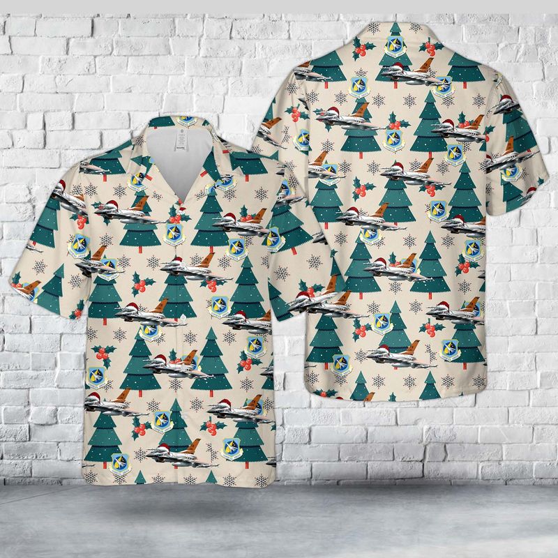 US Air Force Indiana Air National Guard 122nd Fighter Wing F-16C block 25 Christmas Hawaiian Shirt