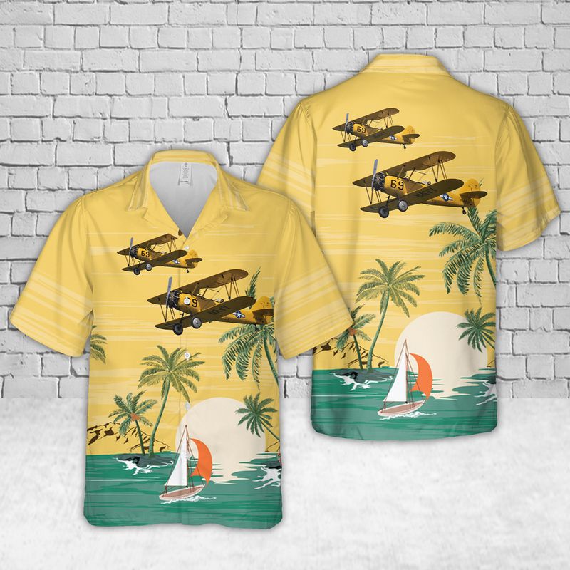 US Navy Naval Aircraft Factory N3N-3 Yellow Peril Hawaiian Shirt