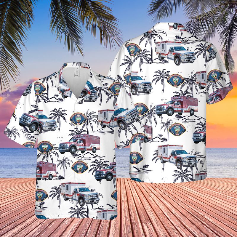 California San Bernardino County Fire Department Ambulance Hawaiian Shirt