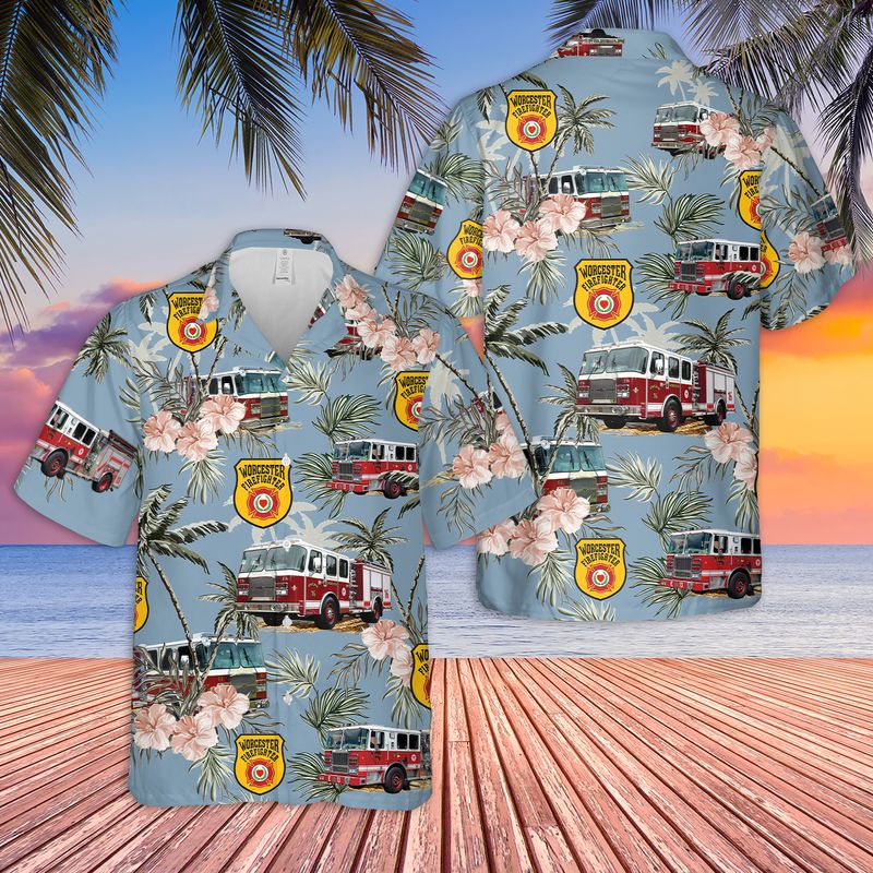 Fire Department Worcester Massachusetts US United States Rescue Firefighter Emergency Hawaiian Shirt