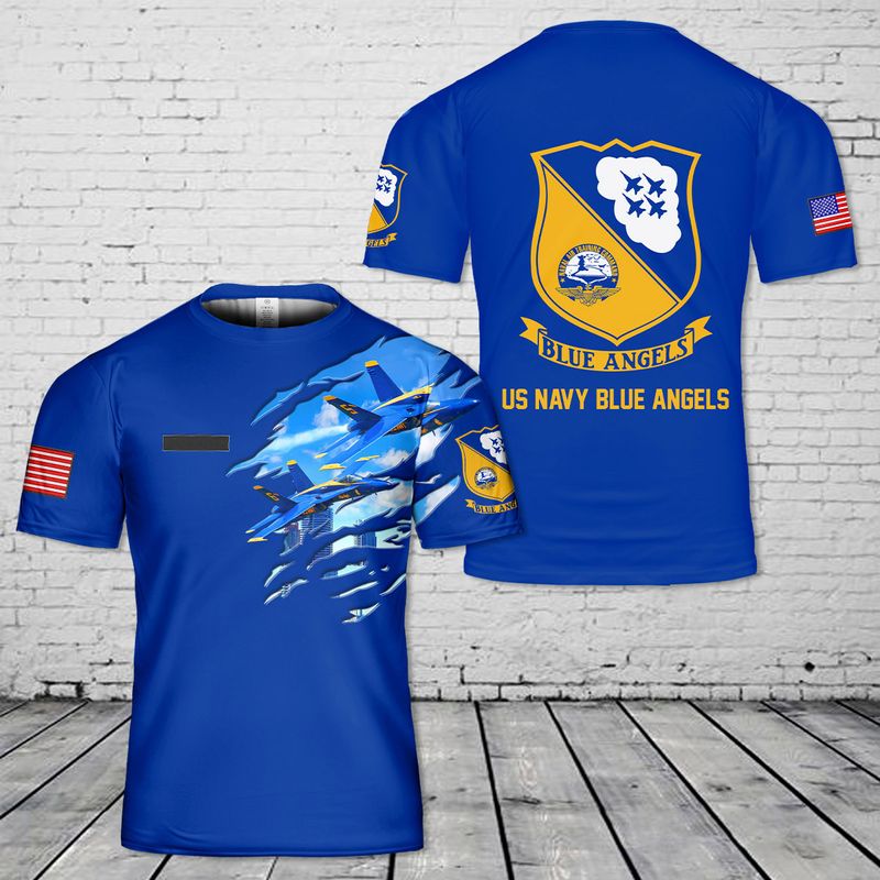 Custom Name US Navy Blue Angels T-Shirt 3D