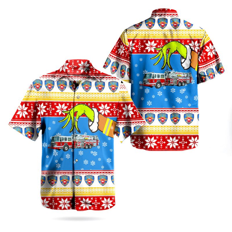 Buffalo Fire Department Fire Truck Ugly Christmas Hawaiian Shirt
