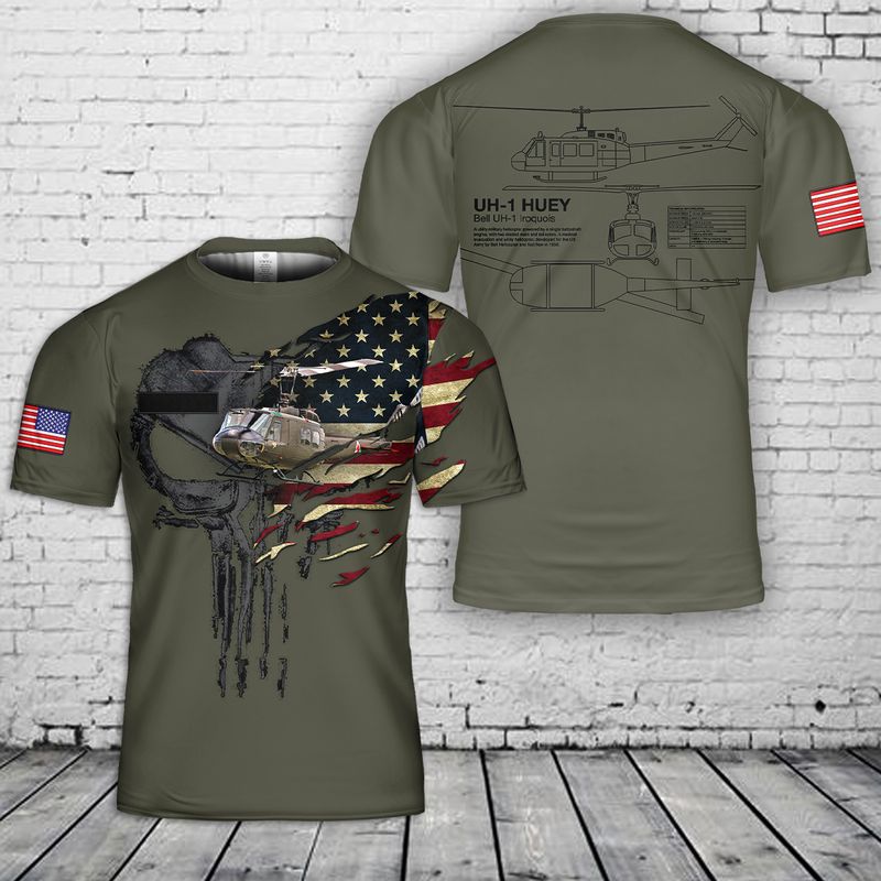 Custom Name US Army Bell UH-1 Huey T-Shirt 3D