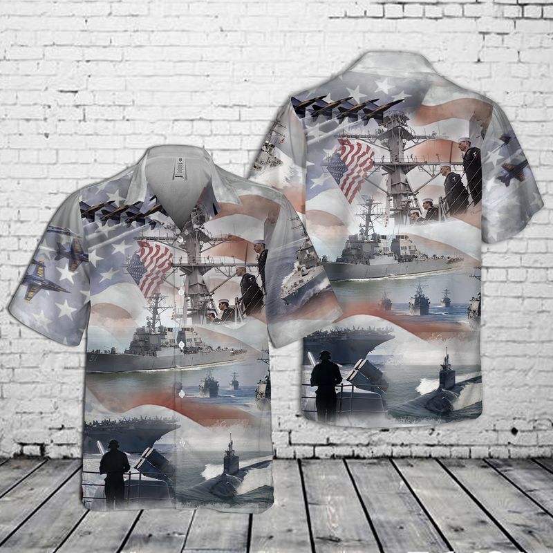 US Navy Collage Pocket Hawaiian Shirt