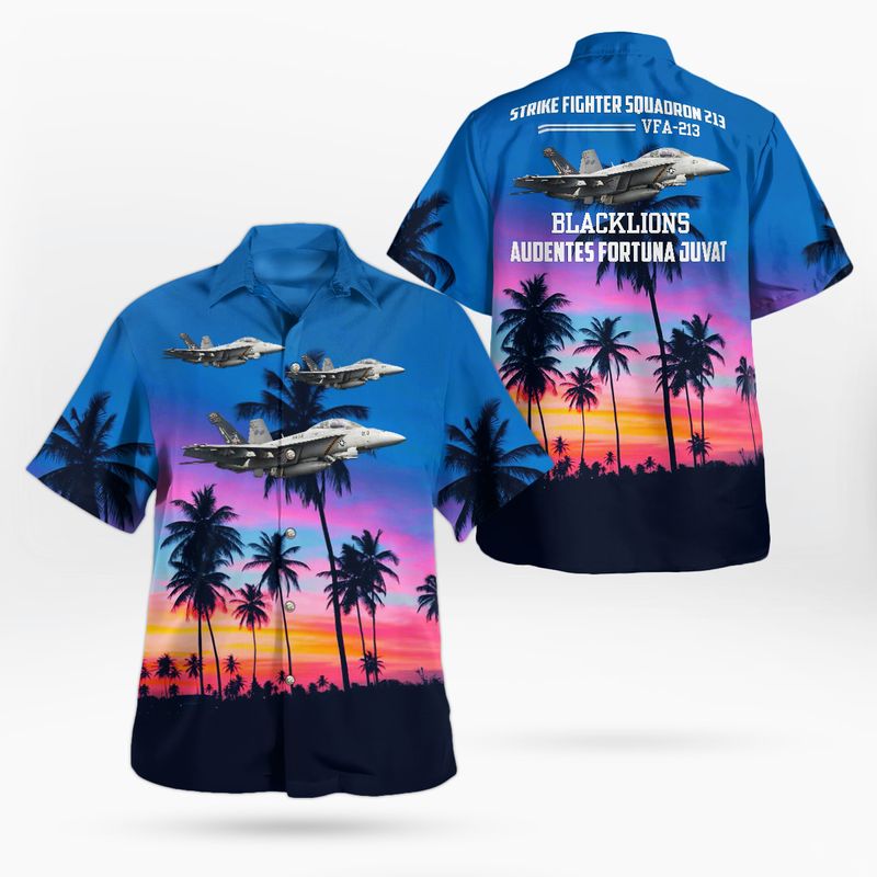 US Navy Strike Fighter Squadron 213 (VFA-213) Blacklions F/A-18F Super Hornet Hawaiian Shirt