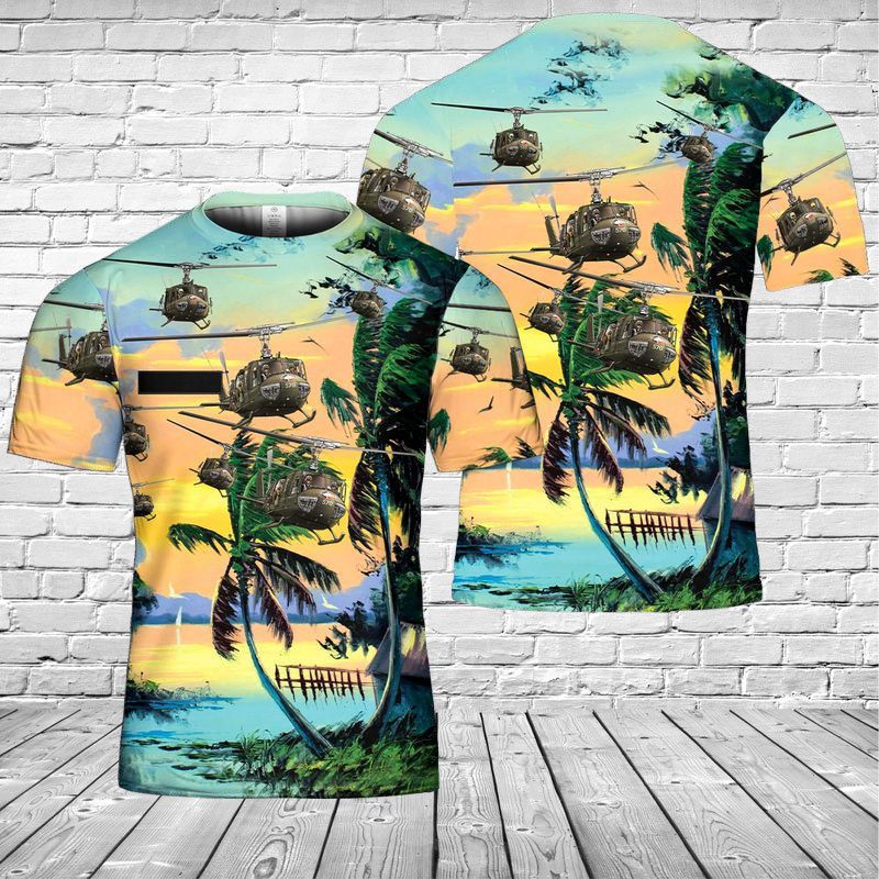Custom Name US Army Bell UH-1 Huey T-Shirt 3D