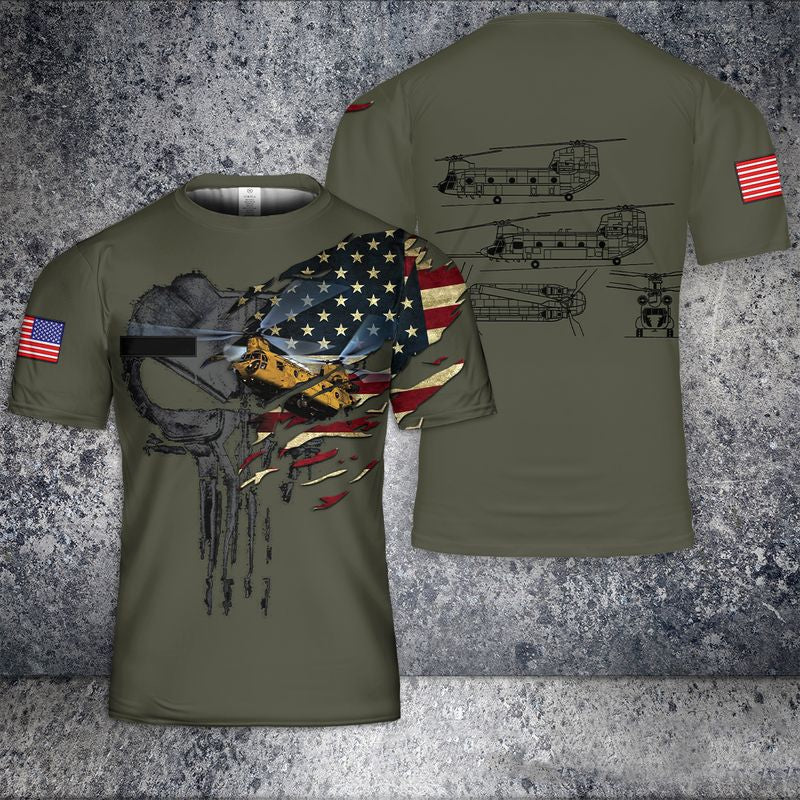 Custom Name US Army Boeing CH-47 Chinook T-Shirt 3D
