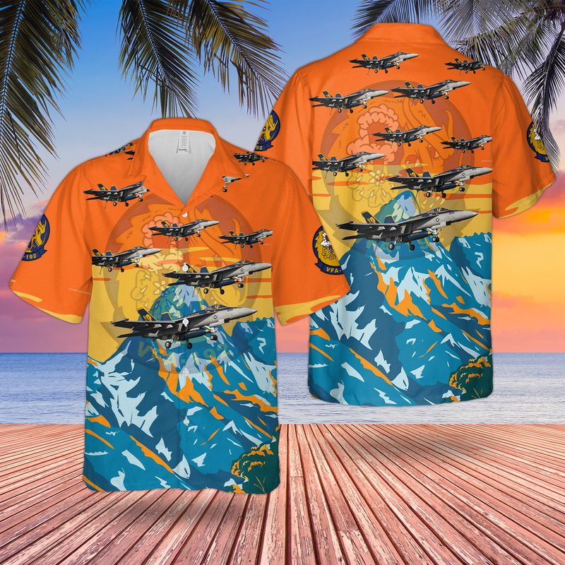 US Navy F/A-18 Hornet Of Strike Fighter Squadron 192 (VFA-192) "Golden Dragons" Hawaiian Shirt