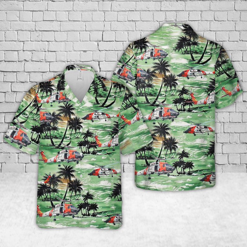 US Coast Guard Sikorsky MH-60 Jayhawk Helicopter Hawaiian Shirt