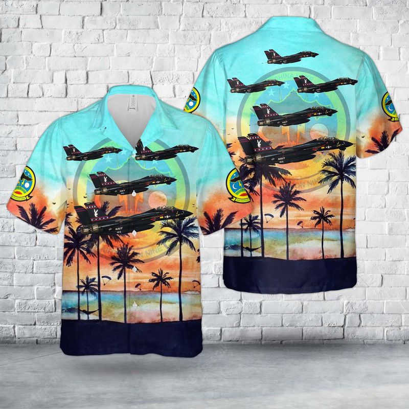US Navy F-14 VX-9 "Vandy 1" Black Bunny Hawaiian Shirt