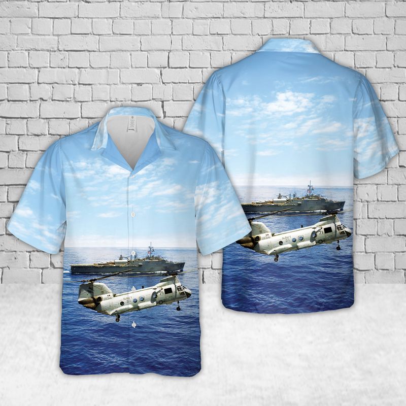 US Navy CH-46 Sea Knight Of Helicopter Combat Support Squadron Eleven (HC-11) Hawaiian Shirt