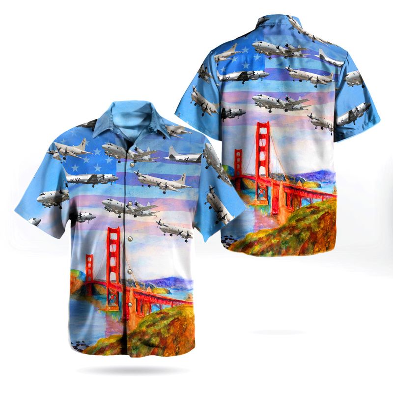 US Navy Lockheed P-3 Orion Independence Day Golden Gate Bridge Hawaiian Shirt