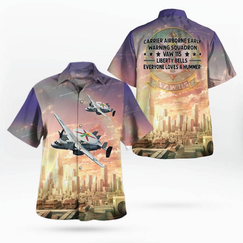 US Navy Carrier Airborne Early Warning Squadron 115 (VAW-115) Liberty Bells E-2C Hawkeye Hawaiian Shirt